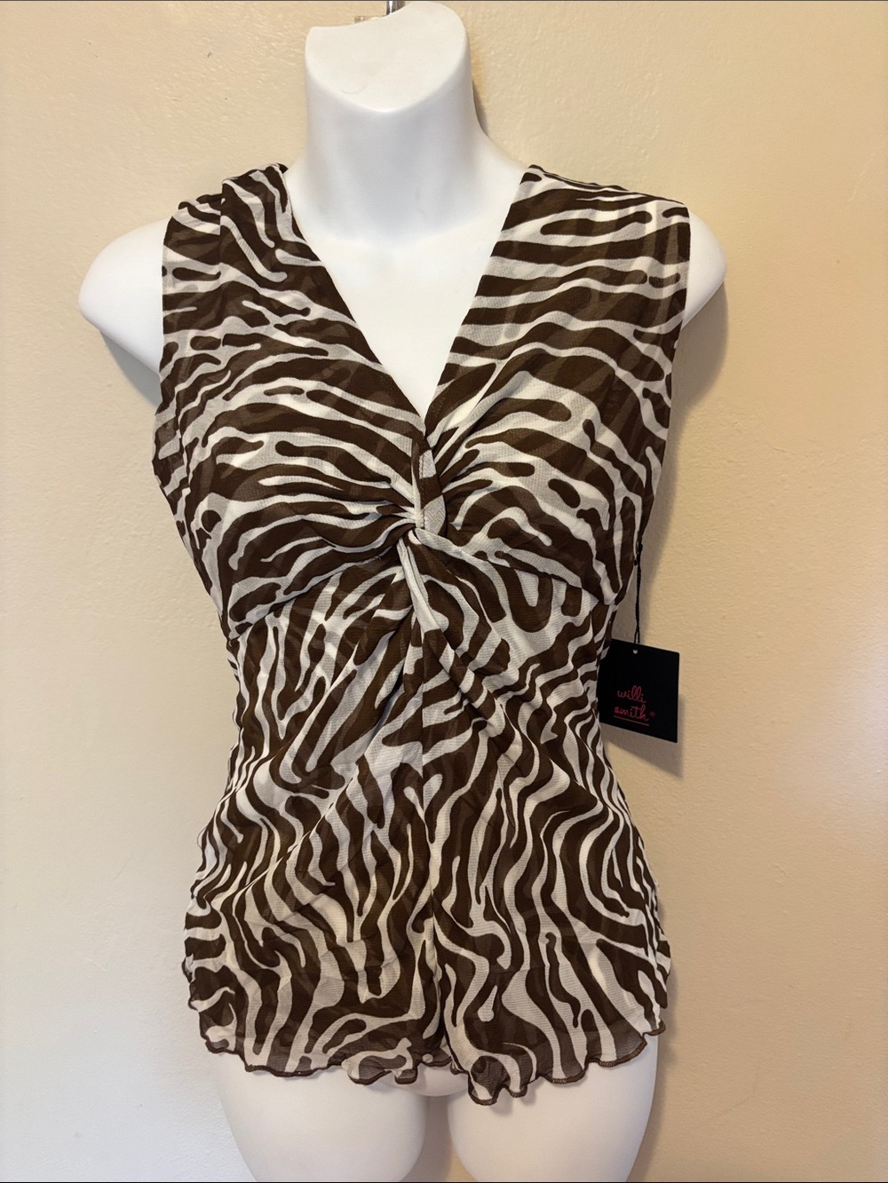 Willi Smith Brown & White Zebra Print Sleeveless Top